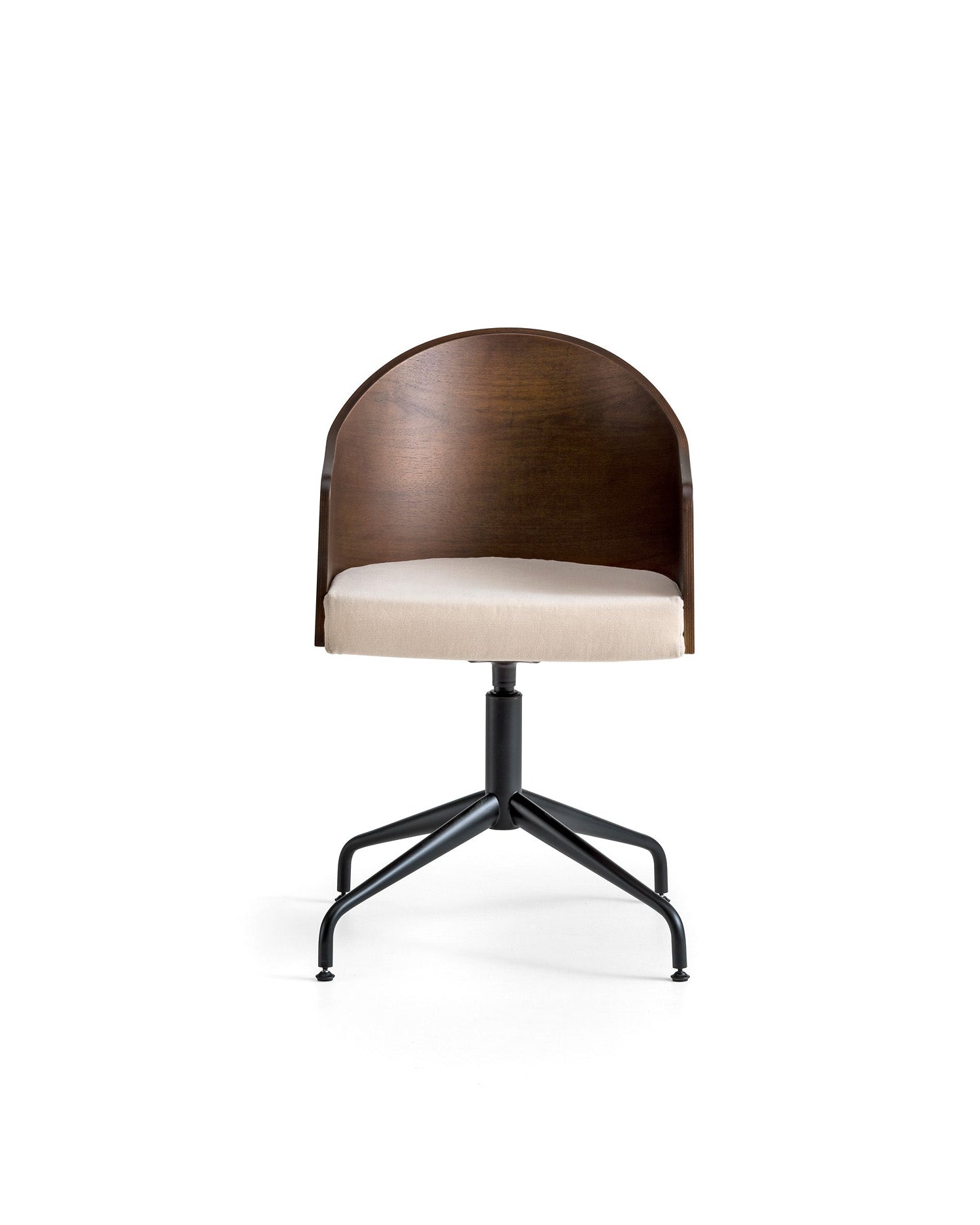 Modern chair with wooden backrest and white seat 