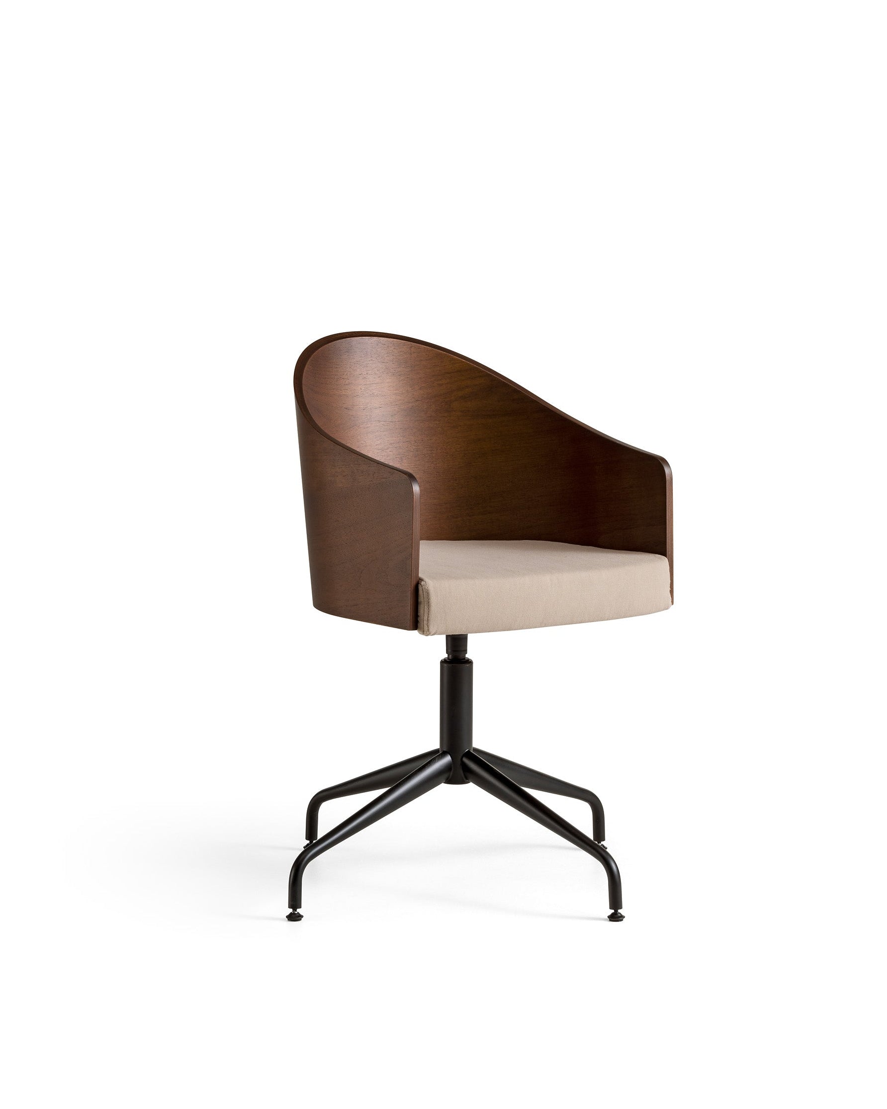 Modern office chair with wooden backrest and beige seat 