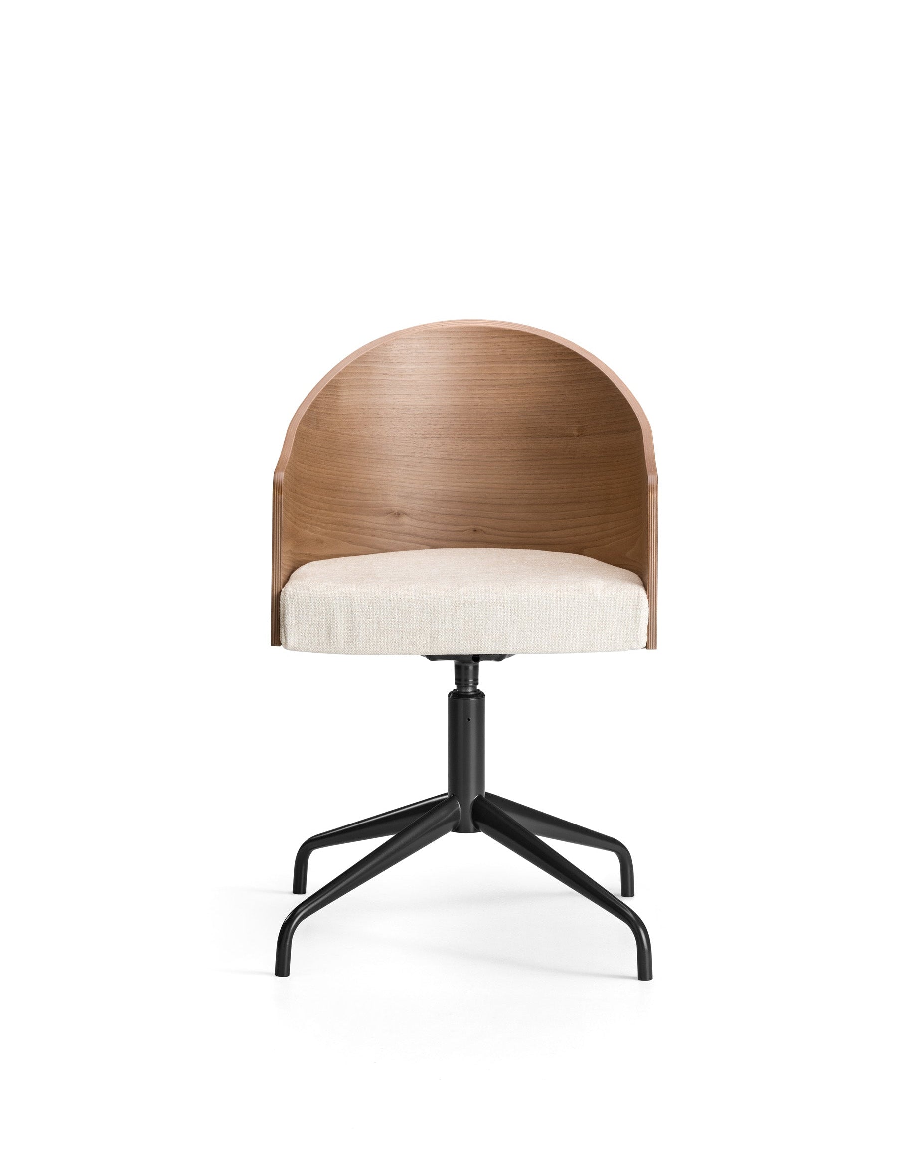Modern chair with wooden backrest and white cushion