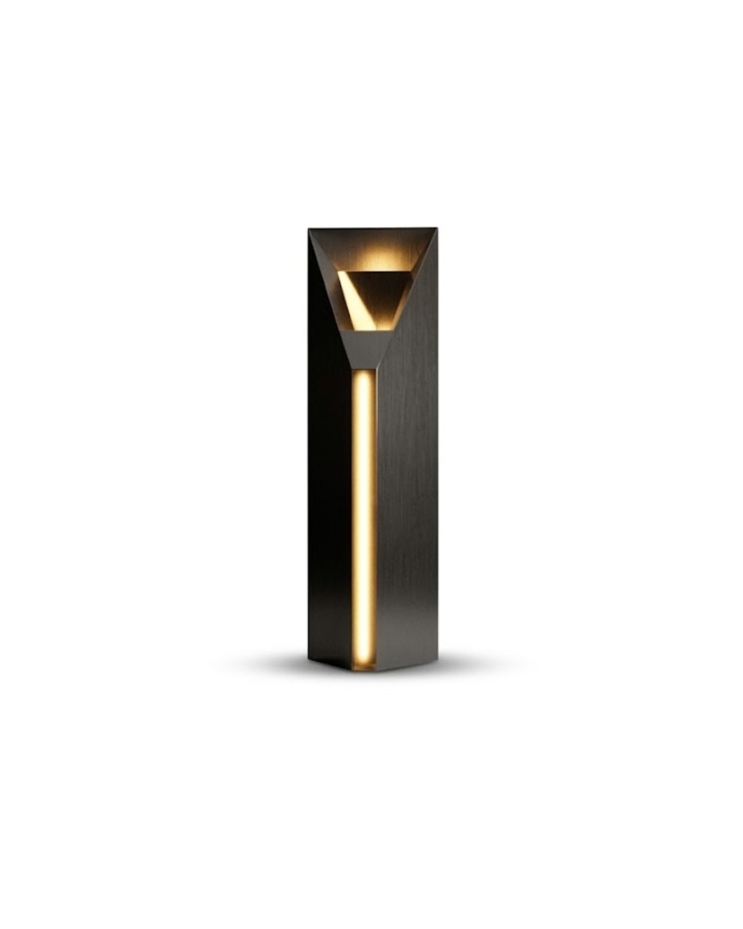 Modern outdoor lamp with a metallic finish and warm glow 