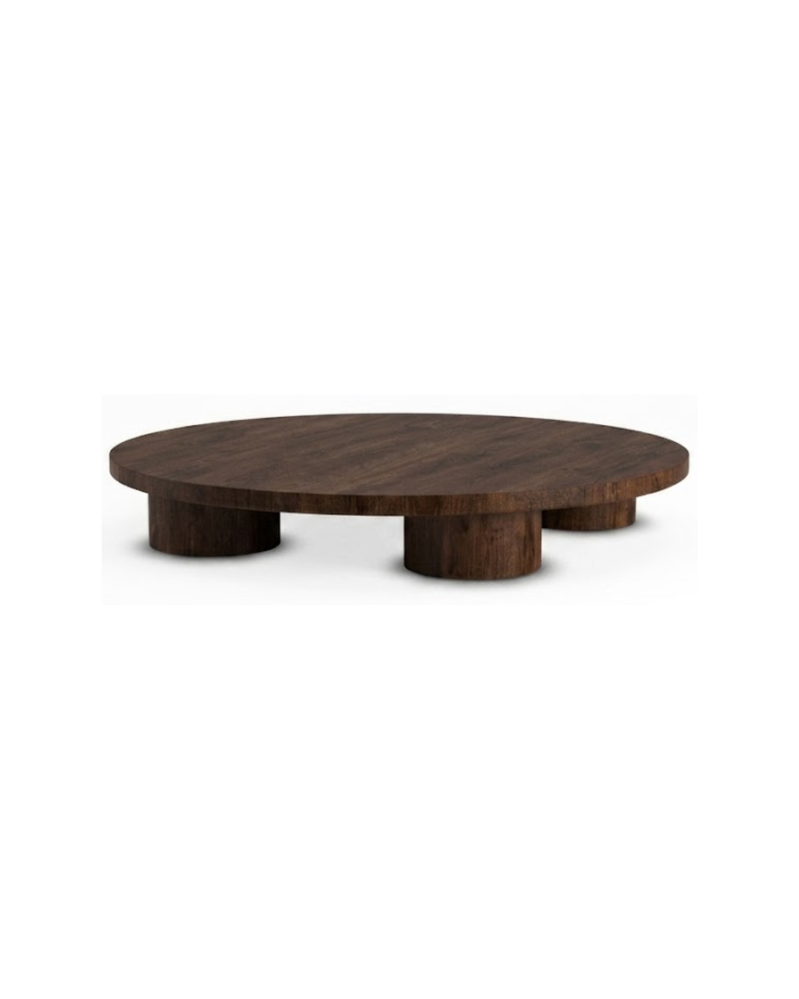 Round wooden coffee table on a white background