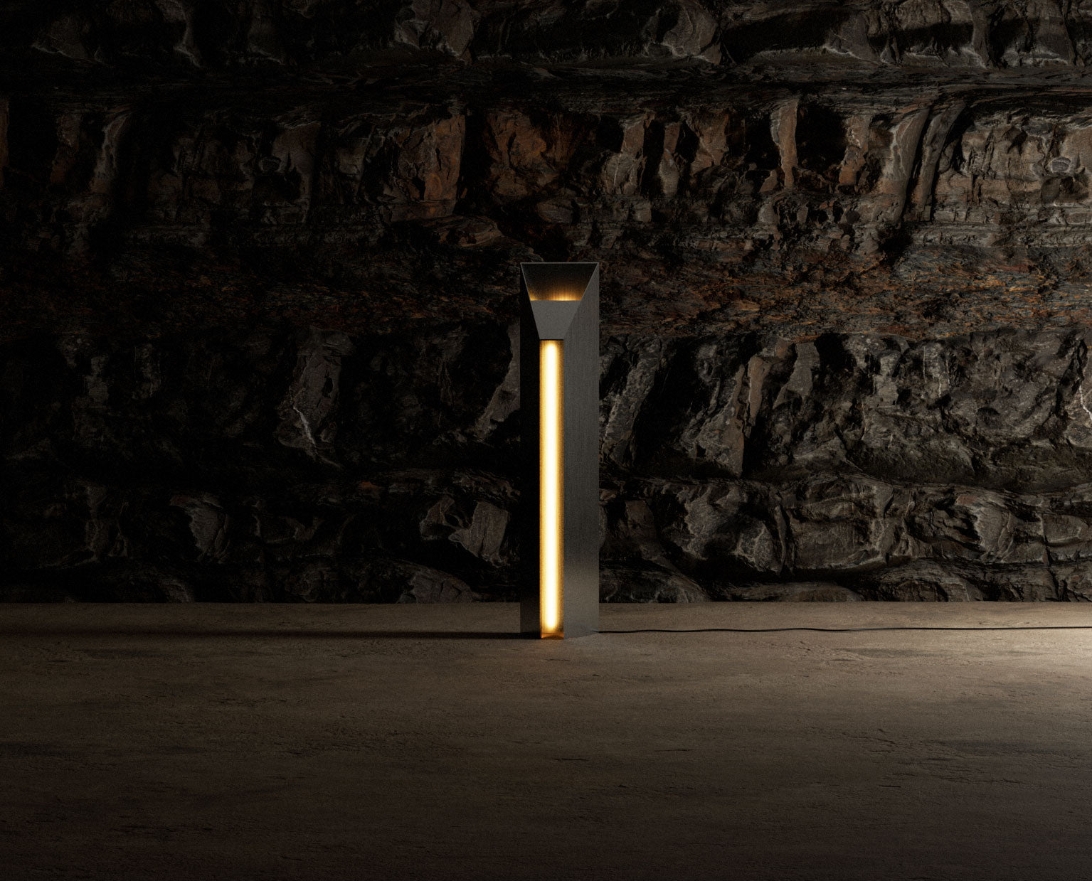Modern outdoor lamp with a metallic finish and warm glow 